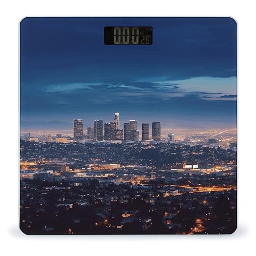 Los Angeles SkylineScale for Body Weight with LCD High Precision Weighing Scales Fashion Sturdy Tempered Glass Weight Scales Easy-to-Read Digital Bathroom Scale for Daily 400lb