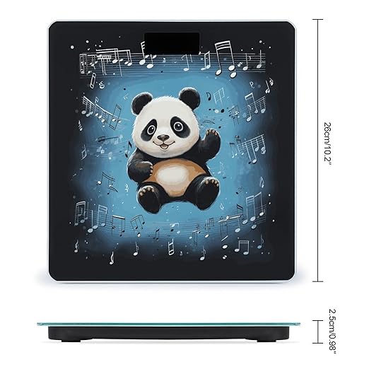 Panda Dancing on Musical Notes Bathroom Scale Automatic Power On/Off Body Scales LCD Backlight Display Square Digital Scale Rounded Corners Bathroom Scales for Home Bedrooms