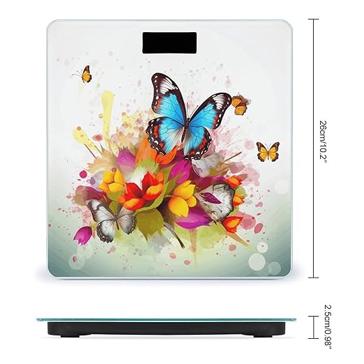 Colourful Butterfly and Floral Scale for Body Weight Sturdy Tempered Glass Weighing Scales with LCD Display Accurate Digital Bathroom Scale Convenient Body Fat Smart Scales 400lb