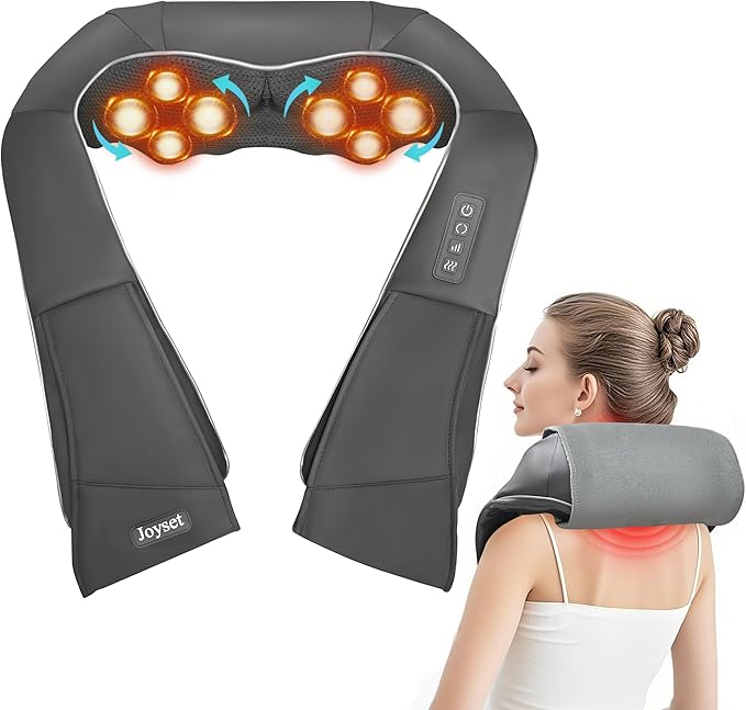 Joyset Shiatsu Neck and Back Massager with HeatElectric Shoulder Massager for Pain Relief Deep Tissue3D Kneading Massage with Cloth Cover Easy to Clean Best Gift for Men Women Parents (Gray)