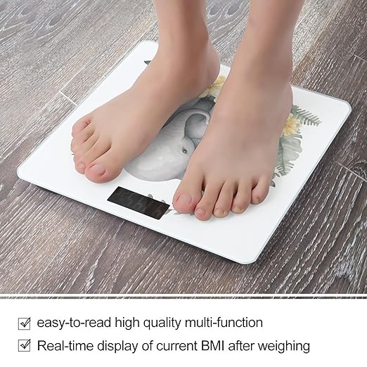Cute Elephant with Wreath and Little Duck Weight Scale Digital Electronic Scales Bathroom Scale Larg LCD Backlight Display High Precision MeasurementsTempered Glass