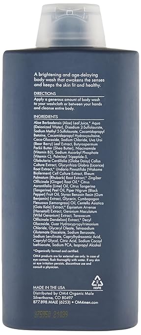 Organic Male OM4 Refresh: Lime Ginger Brightening Body Wash - Mens bodycare with Vitamin C to Cleanse and Nourish