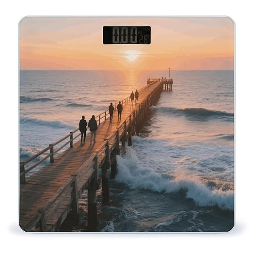 Digital Bathroom Scale for Body Weight Scale with Bright LCD Display High Accuracy Step-On Technology Auto On/Off Beach Sunset Ocean Waves Digital Scales 400 Lbs /180kg