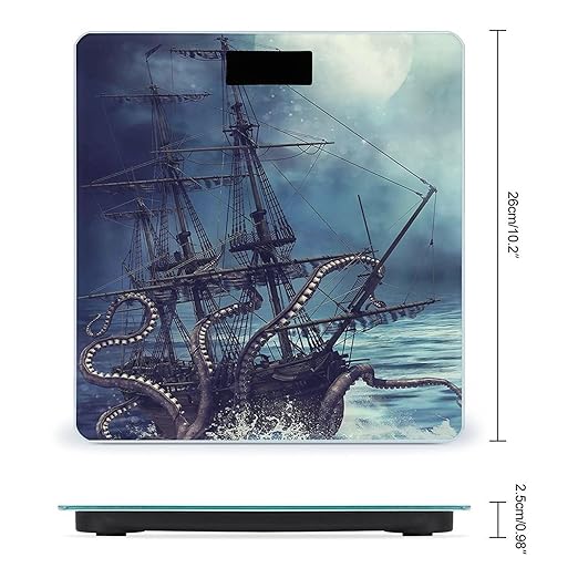 Octopus Kraken Pirate Ship Ocean Scale for Body Weight Digital Bathroom Scale Precision Smart Weighing Scales with Clear LED Display Accurate High Precision Scales Weighing Machine