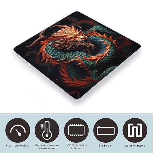 Chinese Dragon Scale for Body Weight Safe Rounded Corners Tempered Glass Digital Bathroom Scale LED Display 400lb Capacity Weight Scales with High Precision Sensors