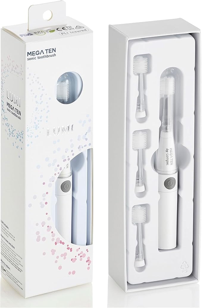Brilliant Lumi 360 Round Head Travel Sonic Electric Toothbrush for Adults - Tooth Brush with LED Microfiber Bristles Gentle Sonic Technology for a Brilliant Smile Vibrating Toothbrush 4 Brush Heads