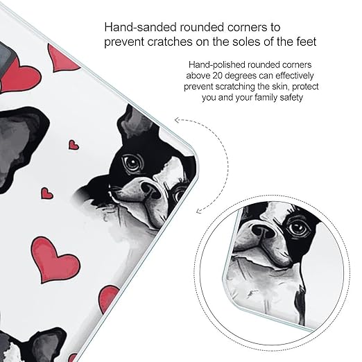 Boston Terrier Red Heart Dog Weight Scale Large Bathroom Scales Digital Weight with Bright LED Display Non Slip Automatic Weighing Scale Fashion Weighing Machine for Body