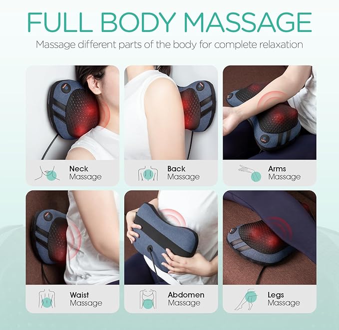 VOYOR-HEALTH Shiatsu Neck and Back Massager with Heat - 3D Kneading Deep Tissue Massage Pillow for Lower Back Shoulder Calf Foot Use at Home Car Office (Pale Blue)