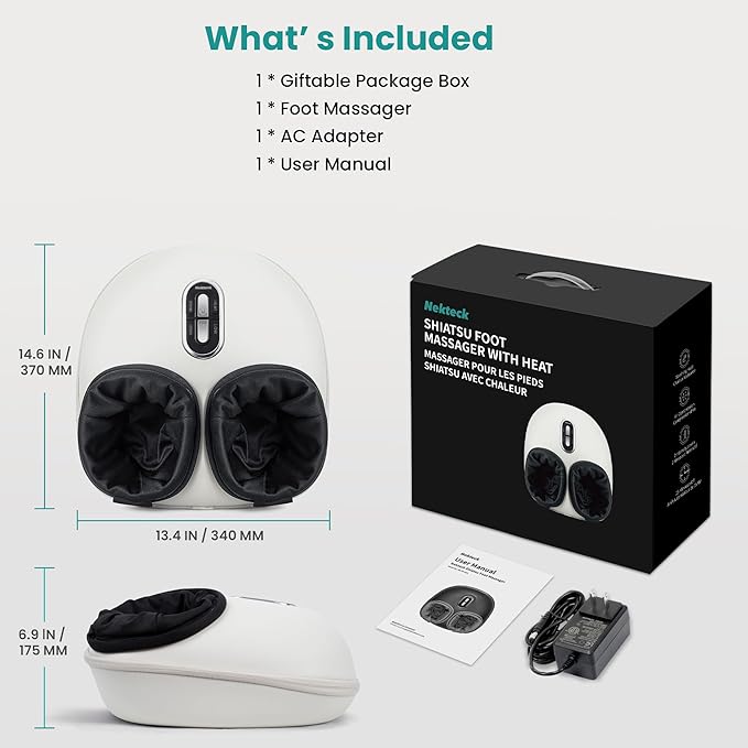 Nekteck Shiatsu Foot Massager Machine with Soothing Heat FSA Eligible Air Compression Deep Kneading Therapy HSA Massage Tools Improve Blood Circulation Foot Wellness Fits Size Up to US 13
