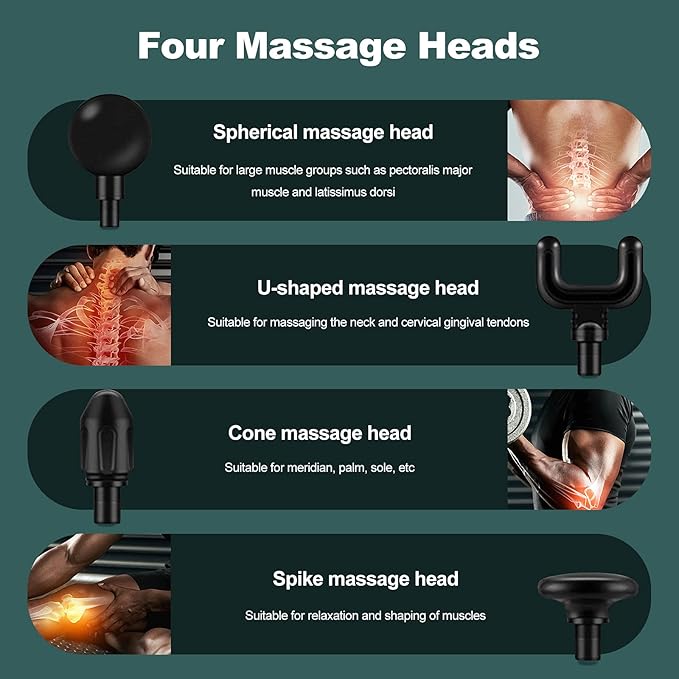 Ergocar Powerful Muscle Massage Gun Deep Tissue 6 Speeds Handheld Electric Body Massager with 4 Heads Super Quiet Fashion for Athletes Sedentary Office WorkerButton Style-Red Gold