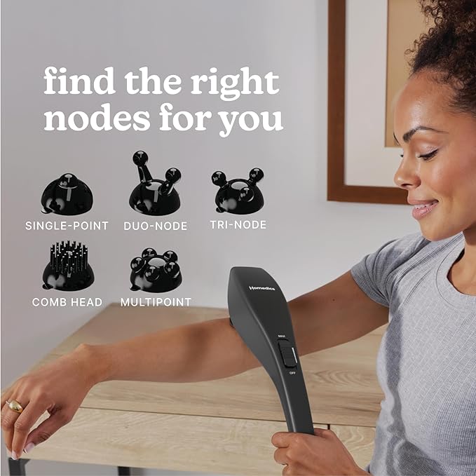 Homedics Deep Tissue Percussion Massager with 3 Speeds 5 Attachments and Long Handle for Hard-to-Reach Areas