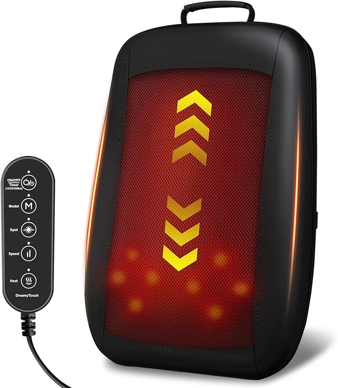 Shiatsu Back Massager with Heat 4D Deep Tissue Massage for Pain Relief Portable Rechargeable Electric Back Massager for Chair Home Office CarGift-Ready for Men Women