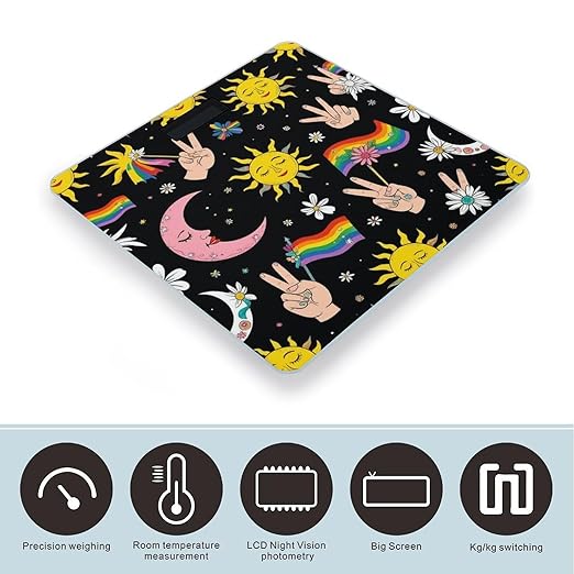 Men's Fashion Automatic Switch Digital Bathroom Weighing Scale Smart Scale Retro Tarot Card Rainbow Moon Sun Black