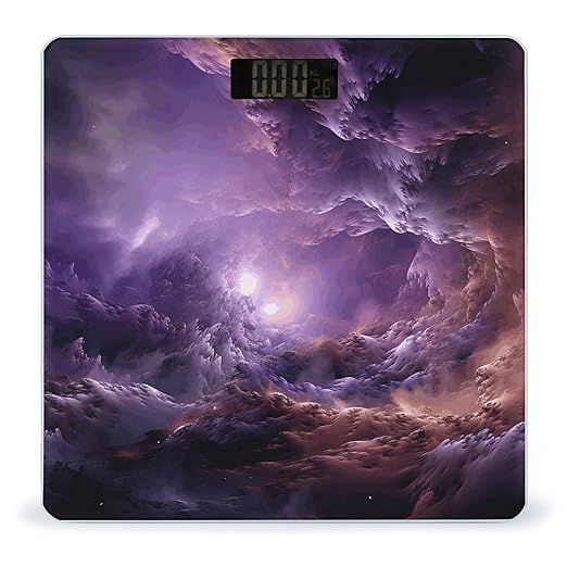 Purple Galaxy Scale for Body Weight Anti-Slip Tempered Glass Digital Bathroom Scales Clear LCD Display Weighing Scale Safe Rounded Corners Smart Scales
