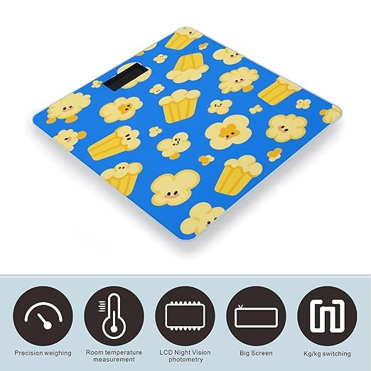 Popcorn Pattern Weight Scale Large Digital Bathroom Scales with Bright LED Display Non Slip Digital Scale and Step On Fashion Weighing Machine for Body