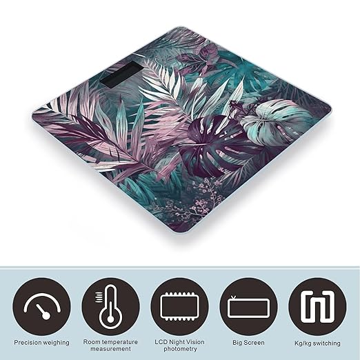 Palm Leaf Pattern Scale for Body Weight Digital Bathroom Scale Accurate Smart Weight Scales with Large Display Weighing Machine High Precision Scales