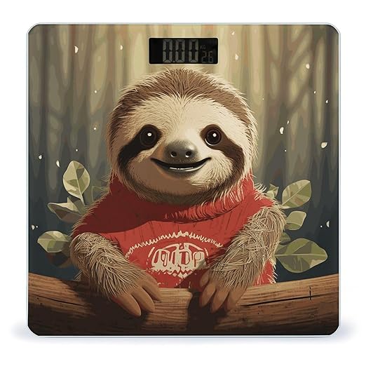 Cartoon Sloth Bathroom Scale for Body Weight Bathroom Digital Electronic Weighing Scale with Back Lit LED Display Sturdy Tempered Glass Weight Watchers Scales 400lb