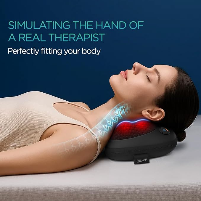 VOYOR-Health Shiatsu Neck and Back Massager with Heat - 3D Kneading Deep Tissue Massage Pillow for Lower Back Shoulder Calf Foot Use at Home Office YZ101 (Dark Black)