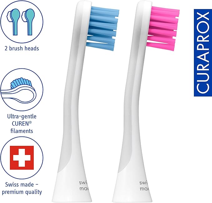 Curaprox Hydrosonic Brush Heads Rainbow Sensitive Duo – for Gentle Gum Care &amp Effective Cleaning | Blue/Pink 2-Pack | Compatible with All Curaprox Sonic Models | Swiss Made