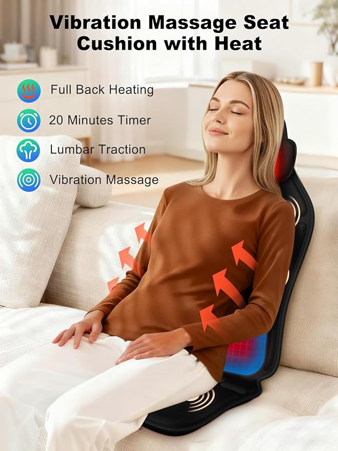 Vibration Back Massager for Chair with Heat Massage Chair Heating Pad with Lumbar Traction Seat Massager for Seniors Office Workers &amp Family Fatigue &amp Pain Relief in Office Home Use