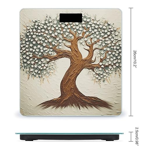 Tree Printed Scale for Body Weight Precision Bathroom Weighing Scales with Back Lit LCD Display Sturdy Tempered Glass Body Weight Scales Digital Bathroom Scale 400lb