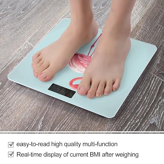 Pink Flamingo Scale for Body Weight Anti-Slip Digital Bathroom Scale Sturdy Toughened Glass Weighing Scales High Precision Safe Rounded Corners Smart Scales