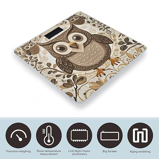 Cute Brown Cartoon Owls Weight Scale Large Bathroom Scales Digital Weight with Bright LED Display Non Slip Automatic Weighing Scale Fashion Weighing Machine for Body