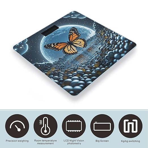 Flying Butterflies Bathroom Scale for Body Weight Bathroom Weighing Scales with Back Lit LED Display Sturdy Tempered Glass Body Weight Bathroom Scale 400lb Weighing