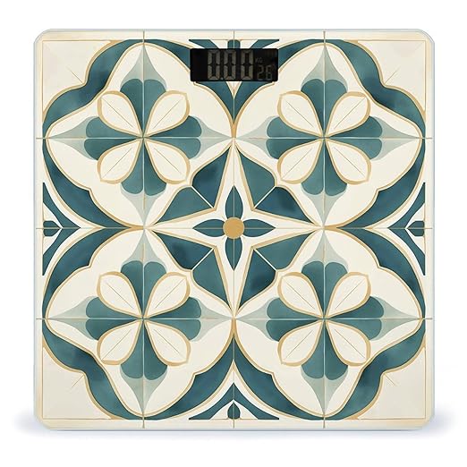 Geometric Design Pictures Scale for Body Weight Anti-Slip Tempered Glass Digital Bathroom Scales Clear LCD Display Weighing Scale Safe Rounded Corners Smart Scales