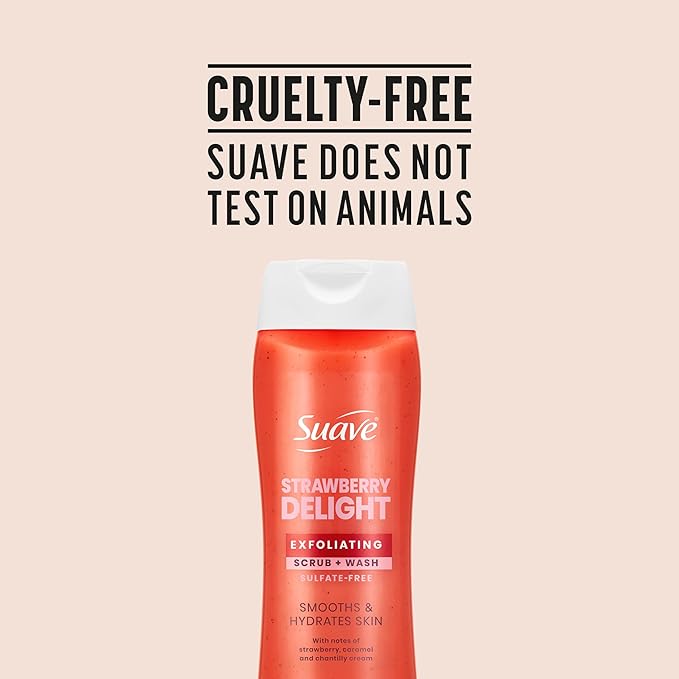 Suave Strawberry Delight Exfoliating Body Wash &amp Scrub with Glycerin &amp Vitamin E Sulfate-Free Hydrating Cleanser for Soft Smooth Skin 18 FL OZ Pack of 6
