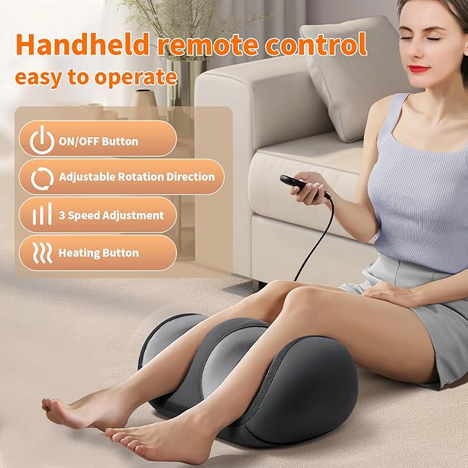 Foot and Calf Massager with Heat Shiatsu Kneading Foot Massager for Pain Relief Deep Tissue Massager Machine with Massage Roller Wired Remote Gifts for Mom Dad