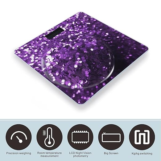 Beautiful Purple Glitter Scale for Body Weight Precision Bathroom Weighing Scales with Back Lit LCD Display Sturdy Tempered Glass Body Weight Scales Digital Bathroom Scale 400lb