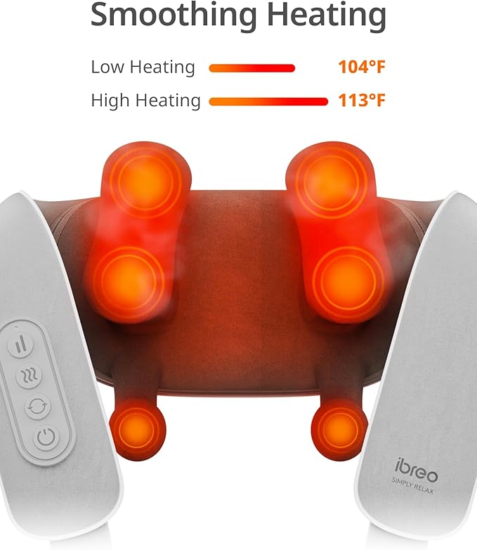 Cordless Shiatsu Neck and Back Massager with Heat 10 Mins x 12 Uses 3 Massage Modes &amp 2 Intensity Levels 3D Kneading Deep Tissue for Pain Relief Voice Prompt &amp Smart Memory Relax for Wome
