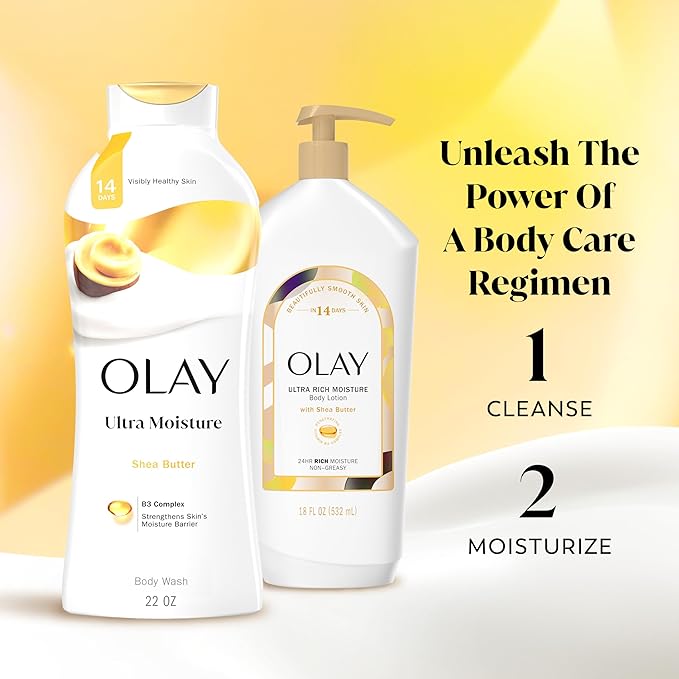 Olay Body Wash for Women Ultra Moisture 24hr Moisturizing Hydrating &amp Refreshing B3 Vitamin Complex Free of Parabens &amp Phthalates for All Skin Types Shea Butter Scent 22 fl oz (Pack of