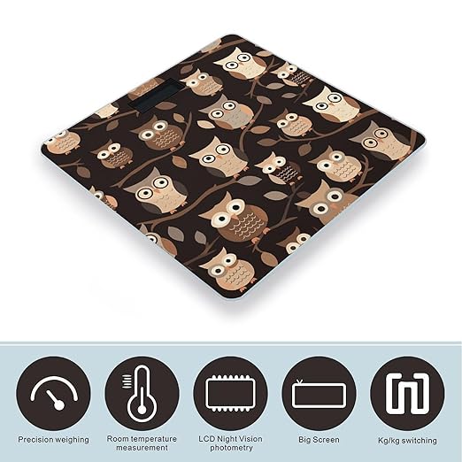 Cute Brown Cartoon Owls Bathroom ScaleHighly Accurate Digital Weighing Machine for People Bright LED Display Weight Scale for The Aldult Home Use