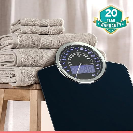 Adamson Hybrid 2-in-1 Analog &amp Digital Weighing Scale for Body Weight up to 400lbs - Thick Tempered Glass - Extra Large Display - Easy to Read Digital Bathroom Scale - New