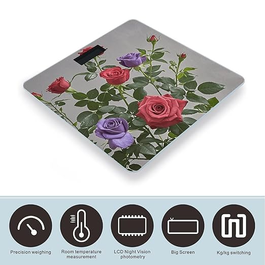 Red and Purple Roses Scale for Body Weight Digital Bathroom Scale Accurate Smart Weight Scales with Large Display Weighing Machine High Precision Scales