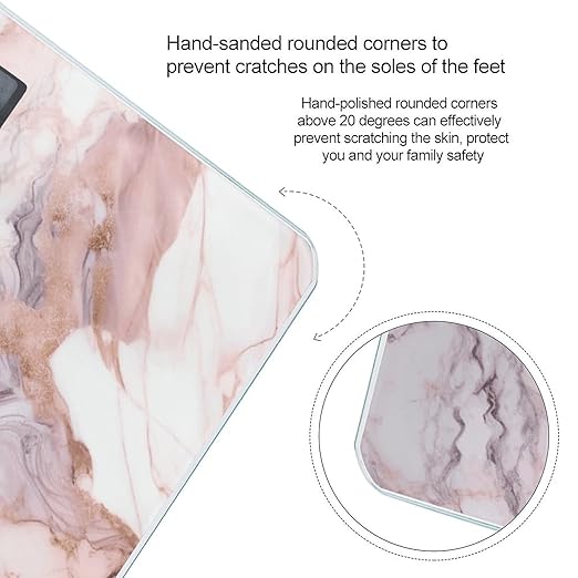 Pink White Marble PatternScale for Body Weight with LCD High Precision Weighing Scales Fashion Sturdy Tempered Glass Weight Scales Easy-to-Read Digital Bathroom Scale for Daily 400lb