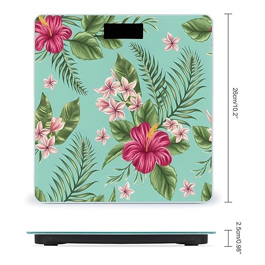Hawaiian Tropical Leaves Flowers Scale for Body Weight Digital Bathroom Scale Precision Smart Weighing Scales with Clear LED Display Accurate High Precision Scales Weighing Machine