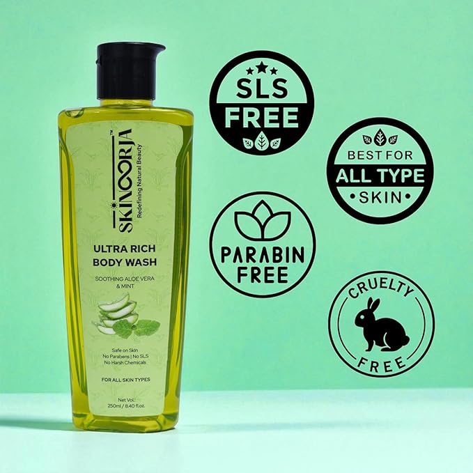 BEMT Ultra Rich Body Wash with Aloe Vera &amp Mint – Gentle Cleansing Refreshing &amp Moisturizing Formula – Honey Green Tea Tea Tree &amp Peppermint – No SLS No Parabens No Silicones – 250 m