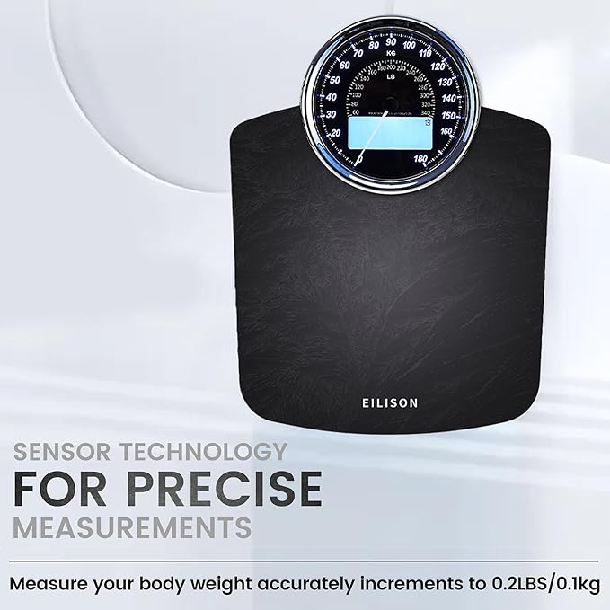 EILISON Highly Advance 2-in-1 Digital &amp Analog Weighing Scale for Body Weight-400lbs 4 High Precison GX Sensor Accurate Thick Tempered Glass Extra Large Display (Grey)