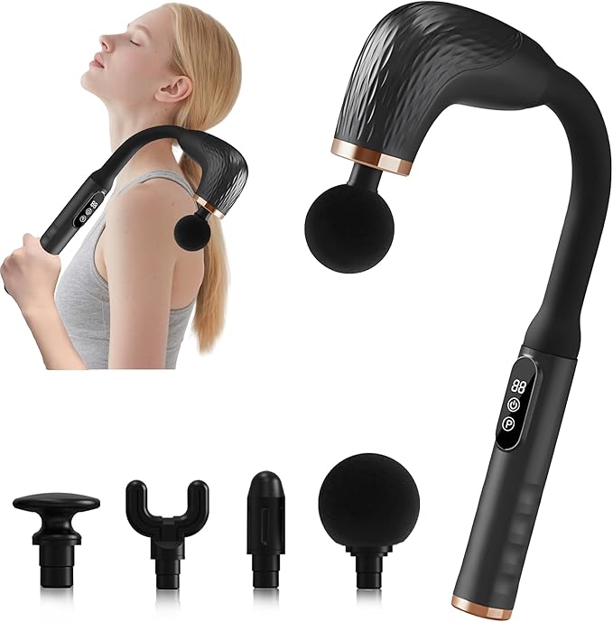 Massage Gun with Upgraded Extension Handle Back Massager for Pain Relief Deep Tissue Muscles/Neck/Shoulders/Waist/Legs Massager with 4 Massage Heads &amp 6 Speed Levels &amp 3 Massage Modes