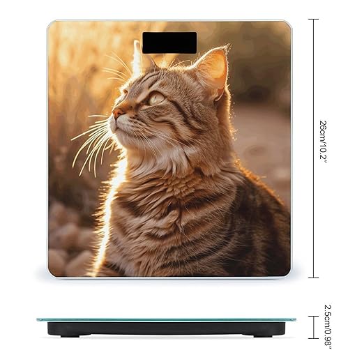 Cat Basking in The Sun Scale for Body Weight Anti-Slip Tempered Glass Digital Bathroom Scales Clear LCD Display Weighing Scale Safe Rounded Corners Smart Scales