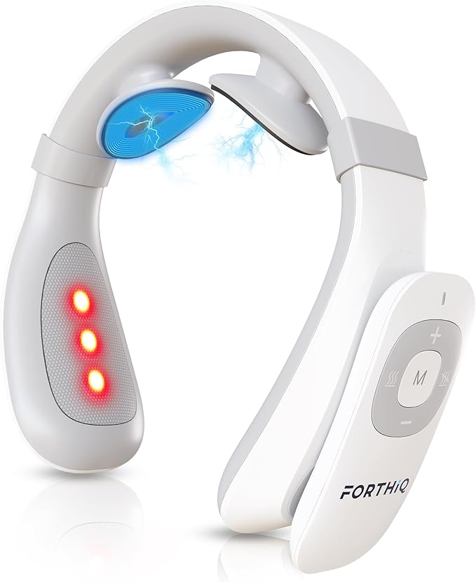 FORTHiQ Neck TENS Machine with Heat Electric Neck Massager for Pain Relief 15 Levels Deep Tissue Massage Portable and Soothing FSA-HSA Eligible