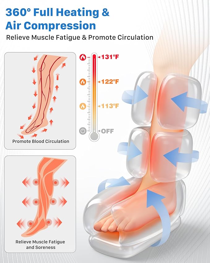 Air Compression Leg Massager with Heat : MUSUGY Sequential Foot and Calf Massager for Circulation and Pain Relief with 9 Intensity 6 Modes 3 Heat - for Mom Dad Standing Jobs &amp Daily Relaxatio
