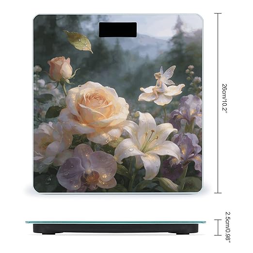 Floral Fantasy Weight ScaleClear LED Display Bathroom Digital Weighing ScaleTempered Glass Digital Bathroom Scale for Body Weight Capacity Up to 400 Lbs