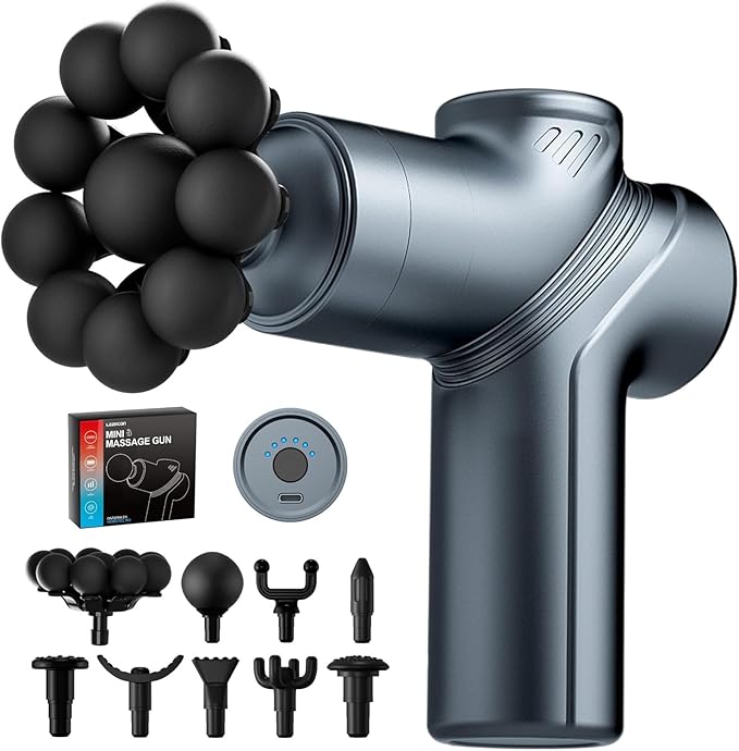 Massage Gun Deep Tissue Back Massager for Pain Relief Silent Mini Muscle Massager with 9 Massages Heads Birthday Gifts for Men Women Dad Him (Blue)