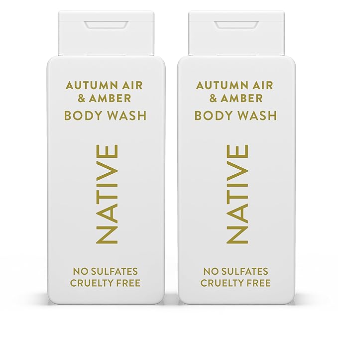 Native Body Wash with Naturally Derived Ingredients - Autumn Air &amp Amber - For Women &amp Men Sulfate Paraben &amp Dye Free Leaving Skin Soft and Hydrating | Fall Seasonal Scent Bundle 18 oz
