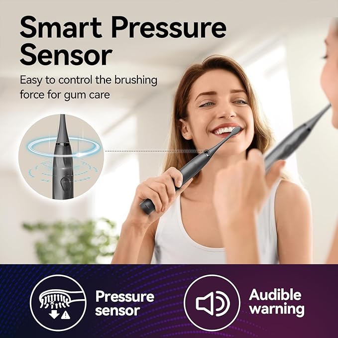 SEAGO Electric Toothbrush with 8 Soft Bristle Heads for Adults Pressure Sensor 5 Modes with 2 Minutes Build in Smart Timer Rechargeable Travel Toothbrush with Brush Hold and Travel Case(2752Black)
