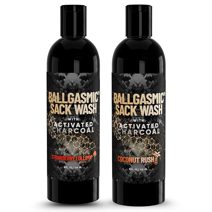 Derm Dude BallGasmic Ball Wash for Men – Coconut Rush + Strawberry | Anti-Chafing Charcoal Body Wash for Groin Care &amp Odor Defense – 2 x 8oz